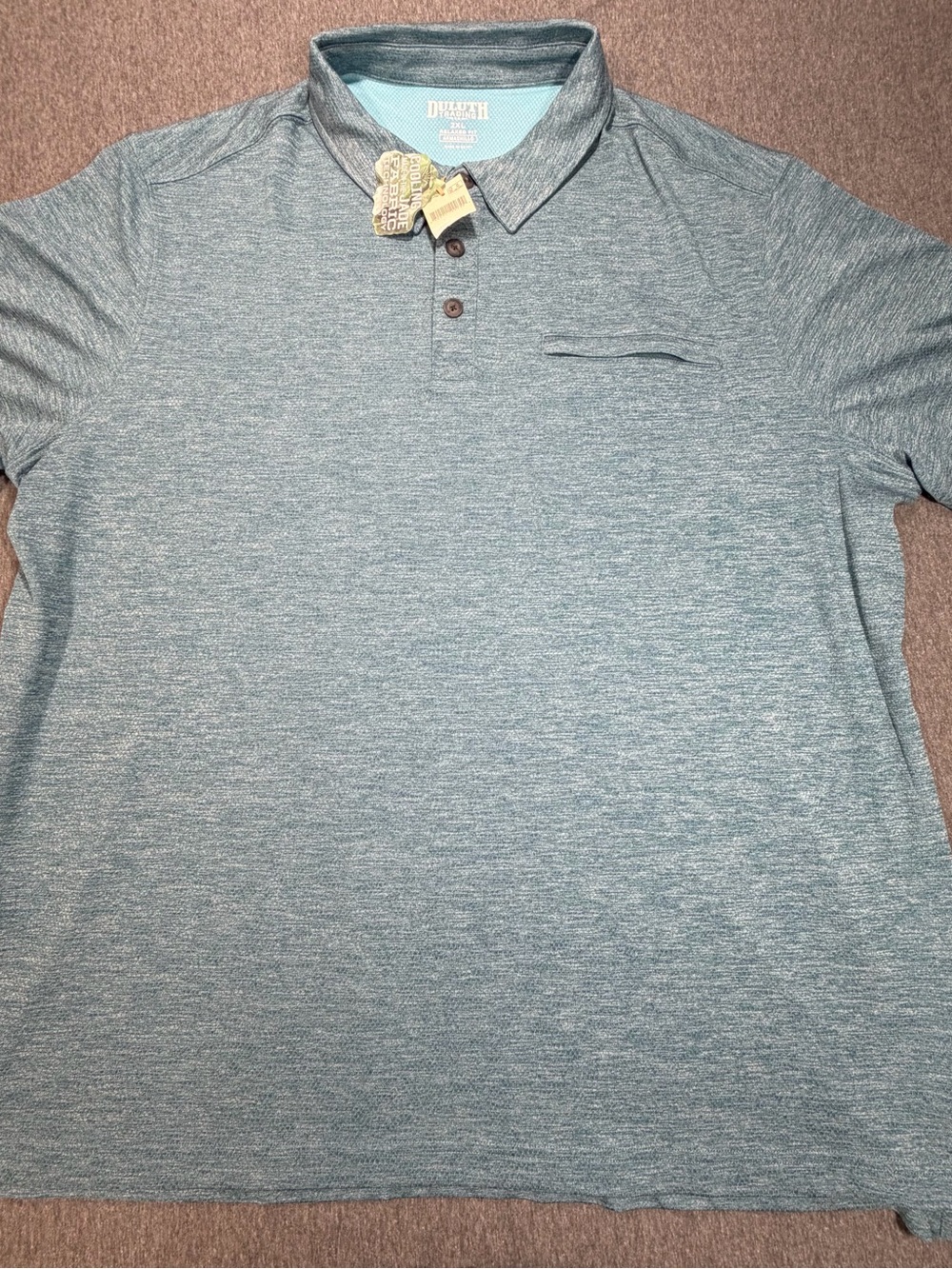 Duluth Trading Co Heathered Teal Green Armachillo Men’s 2XL Polo Shirt NWT
